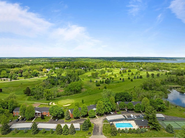 348 County Road B 8, Fontana, WI 53125 - drone / aerial view of a large body of water, a pool area, and a local golf course