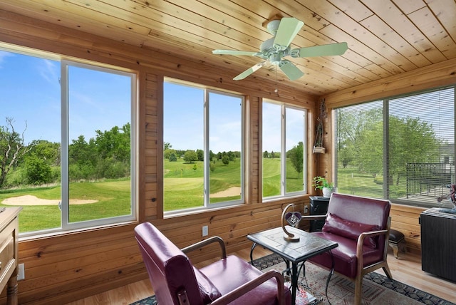 348 County Road B 8, Fontana, WI 53125 - sunroom featuring healthy amount of natural light, wood walls, wood finished floors, and wood ceiling