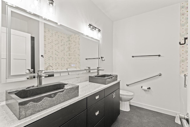 28 Sienna Hills Cir, Mount Horeb, WI 53572 - full bathroom with double vanity, toilet, baseboards, and tile patterned flooring