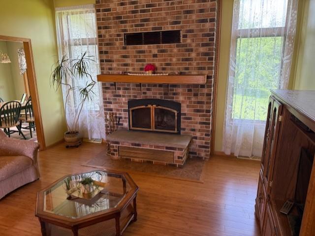 3108 Hawks Haven Trl, Deforest, WI 53532 - living room with wood finished floors, a fireplace, and baseboards