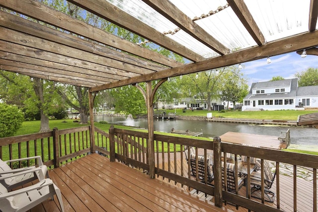 2104 Hazel St, Oshkosh, WI 54901 - deck with a water view, a pergola, and a yard