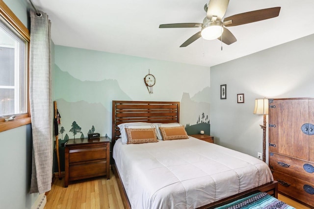 4912 Schofield St, Monona, WI 53716 - bedroom featuring wood finished floors, a baseboard heating unit, and ceiling fan