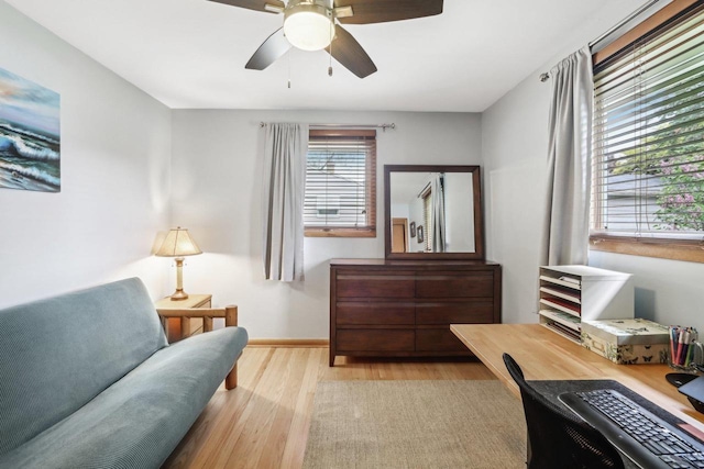 4912 Schofield St, Monona, WI 53716 - home office featuring wood finished floors, a ceiling fan, plenty of natural light, and baseboards