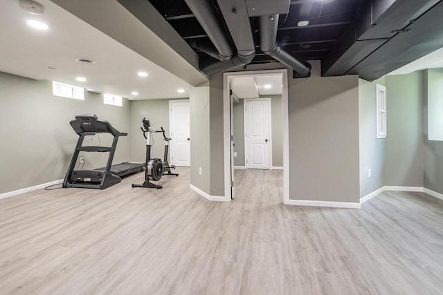 4892 N Mohawk Ave, Glendale, WI 53217 - workout room featuring wood finished floors, baseboards, and recessed lighting
