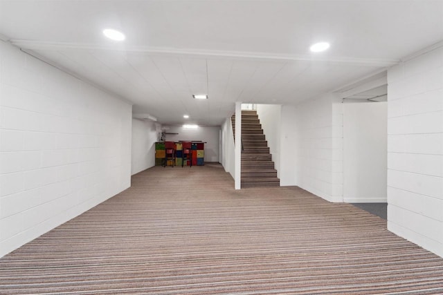 1523 N Lynndale Dr, Appleton, WI 54914 - finished basement featuring carpet, stairway, recessed lighting, and concrete block wall
