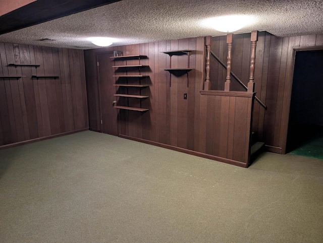 1741 Heuss Ave, Weston, WI 54476 - finished basement with carpet, wood walls, and a textured ceiling