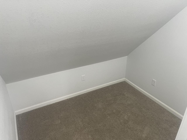 3122 W Madison St, Milwaukee, WI 53215 - additional living space with vaulted ceiling, dark carpet, a textured ceiling, and baseboards