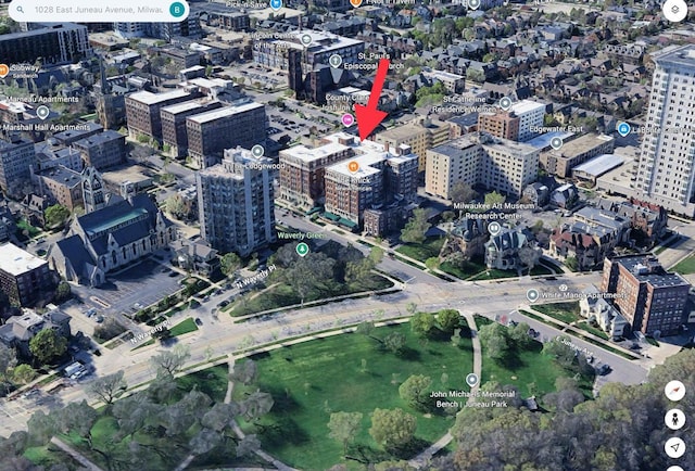 1028 E Juneau Ave Unit 204-206, Milwaukee, WI 53202 - aerial view of property's location with nearby urban area