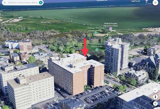 1028 E Juneau Ave Unit 204-206, Milwaukee, WI 53202 - aerial view of property and surrounding area featuring a large body of water
