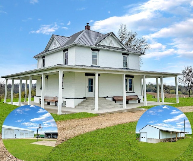 11691 County Road P, Bagley, WI 53801 - back of property with a lawn, a standing seam roof, a chimney, and metal roof