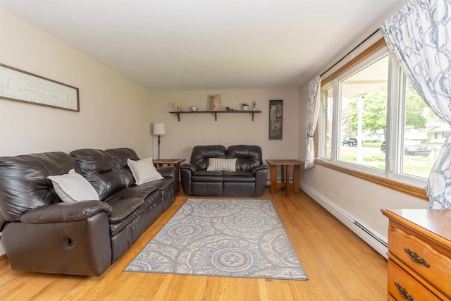 1120 Alva St, Menasha, WI 54952 - living area featuring a baseboard radiator, light wood-type flooring, and baseboards
