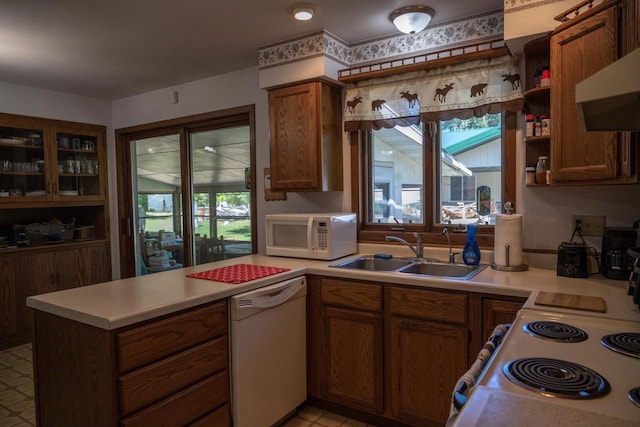 1656 Czech Dr, Friendship, WI 53934 - kitchen featuring white appliances, a sink, a peninsula, and light countertops