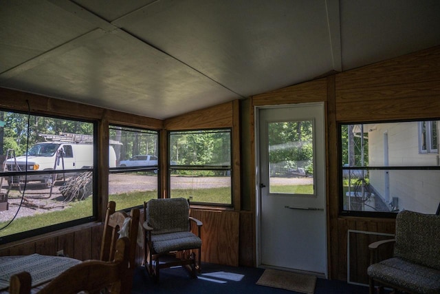 1656 Czech Dr, Friendship, WI 53934 - sunroom featuring vaulted ceiling and wooden walls