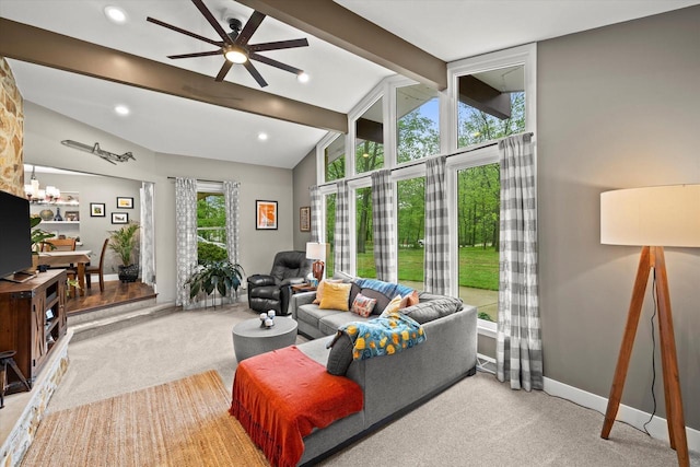 8445 S 44th St, Franklin, WI 53132 - living room featuring carpet flooring, a ceiling fan, baseboards, a chandelier, and recessed lighting