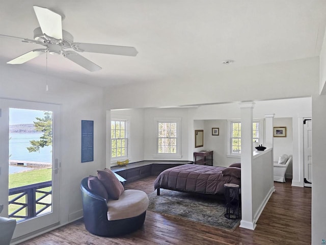 933 Nebraska Row, La Pointe, WI 54850 - bedroom featuring access to exterior, wood finished floors, ceiling fan, and baseboards