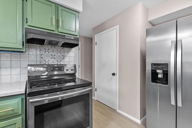 2407 Barbara Ave, Appleton, WI 54915 - kitchen with stainless steel appliances, green cabinets, and under cabinet range hood