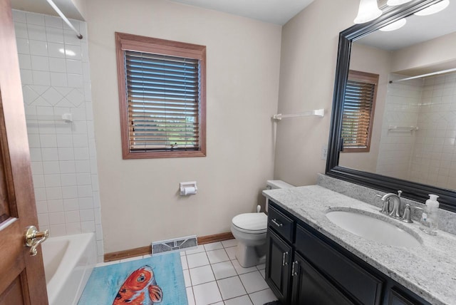 11616 N Lantern Ln, Mequon, WI 53092 - bathroom featuring toilet, vanity, tile patterned flooring, baseboards, and bathtub / shower combination