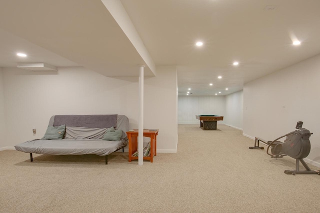 1349 93rd Ave, Kenosha, WI 53144 - living area with carpet flooring, recessed lighting, baseboards, and billiards