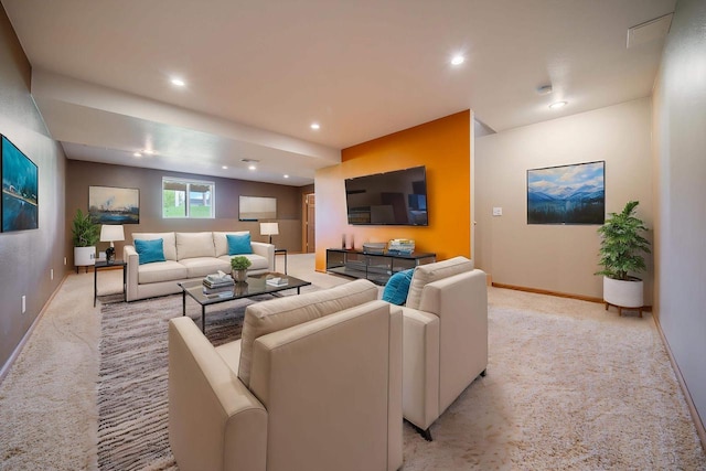 5406 Rock Rapids Dr, Weston, WI 54476 - living area featuring light carpet, baseboards, and recessed lighting