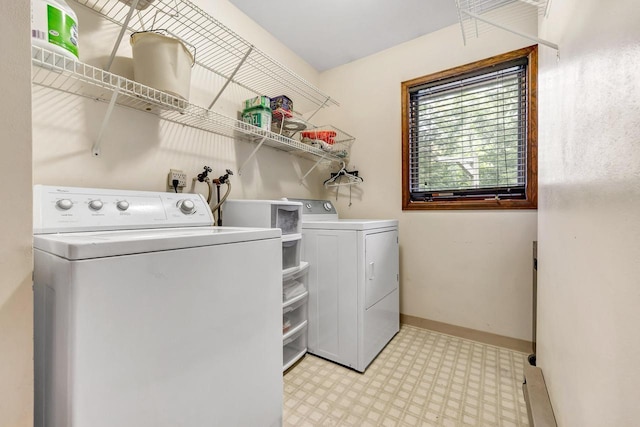 N7119 River Dr, Shawano, WI 54166 - laundry room featuring washer and dryer, light floors, and baseboards
