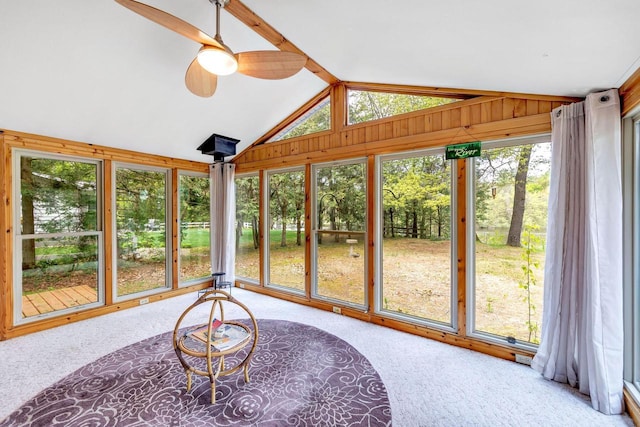 N7119 River Dr, Shawano, WI 54166 - sunroom / solarium featuring carpet flooring, lofted ceiling, and plenty of natural light