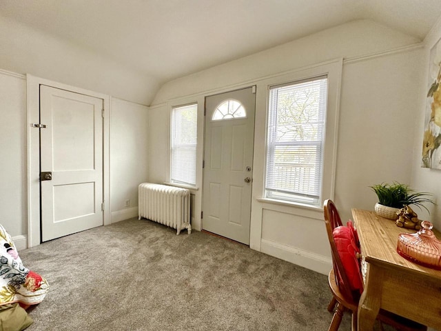 4416 75th St, Kenosha, WI 53142 - entryway with radiator, lofted ceiling, plenty of natural light, carpet, and baseboards