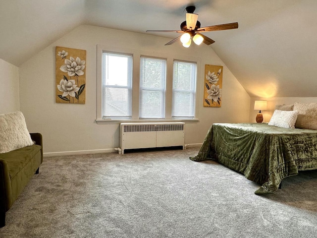 4416 75th St, Kenosha, WI 53142 - bedroom with radiator, lofted ceiling, carpet, baseboards, and ceiling fan