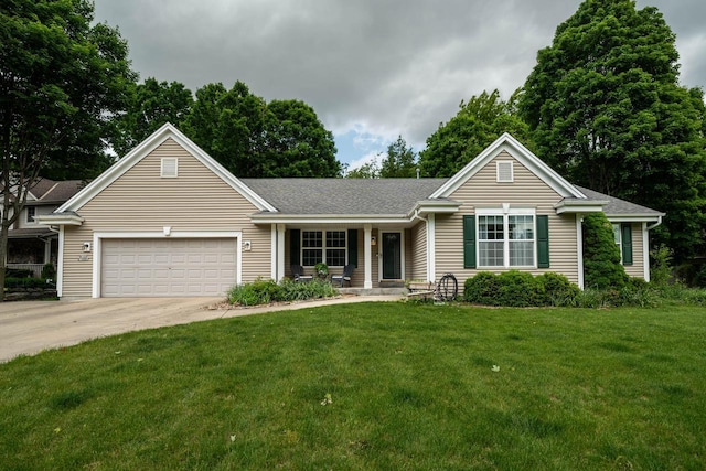 N100W14330 Sunburst Trl, Germantown, WI 53022 - ranch-style house featuring a garage, a porch, a front lawn, and concrete driveway
