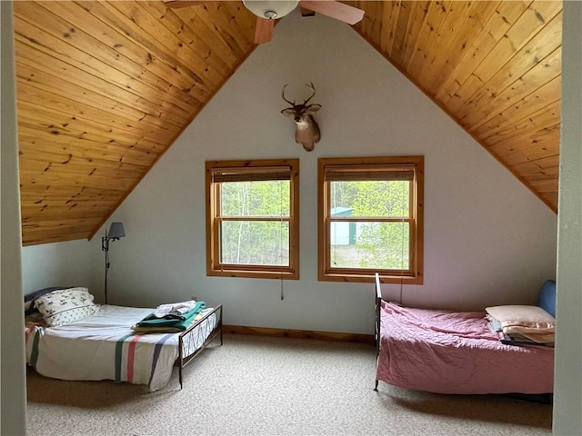 23165 Joy Villa Rd Unit 6, Glidden, WI 54527 - bedroom featuring carpet, wood ceiling, vaulted ceiling, and baseboards
