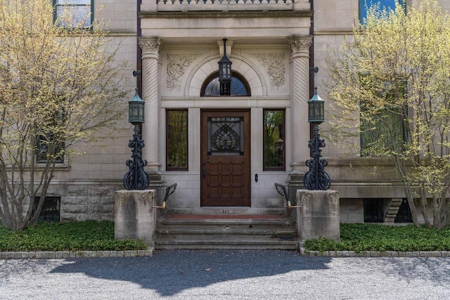3432 N Lake Dr, Milwaukee, WI 53211 - doorway to property featuring stone siding