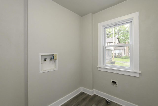 244 S Ridge St, Hustisford, WI 53034 - washroom featuring hookup for an electric dryer, baseboards, dark wood-style floors, and washer hookup