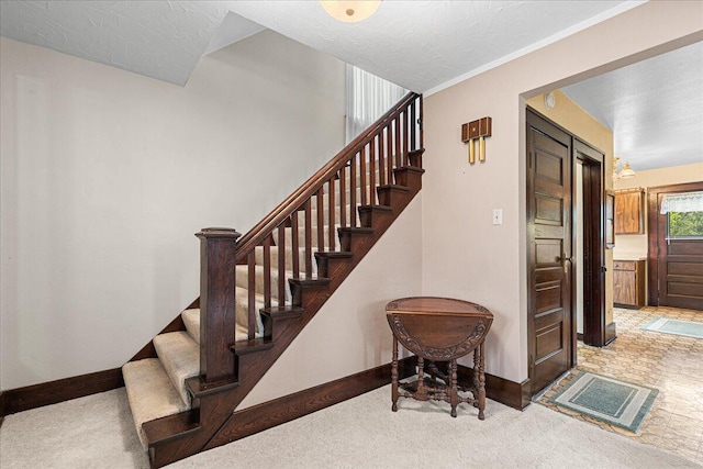 611 Highland Ave, Kewaskum, WI 53040 - stairway with baseboards and carpet