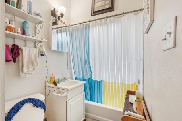 2202 N 55th St, Milwaukee, WI 53208 - bathroom featuring vanity, shower / bath combo with shower curtain, and toilet