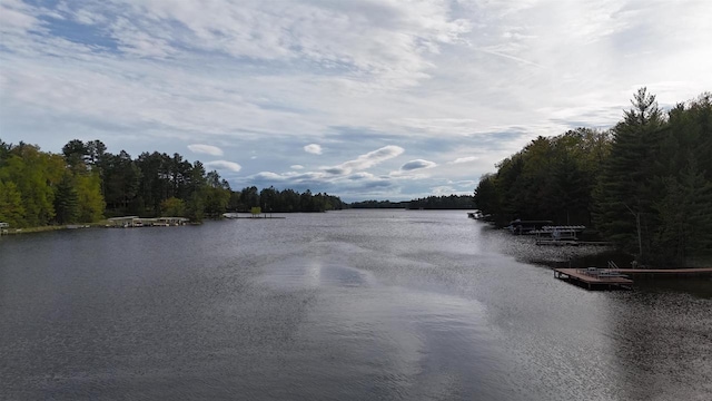 12711 Wind Point Rd, Manitowish Waters, WI 54545 - water view with a forest and a floating dock