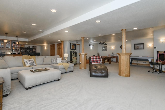 W360S9910 Markham Rd, Eagle, WI 53119 - carpeted living room featuring recessed lighting and bar
