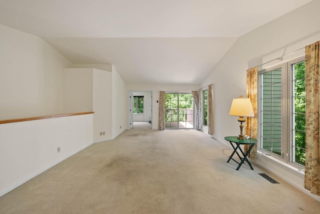 500 S Edwards Blvd Unit 1, Lake Geneva, WI 53147 - unfurnished living room with lofted ceiling, carpet floors, and baseboards