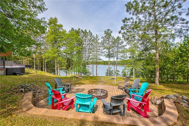 3844 State Road 77, Danbury, WI 54830 - view of grassy yard with an outdoor fire pit and a water view