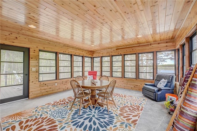 3844 State Road 77, Danbury, WI 54830 - sunroom / solarium with wooden ceiling, plenty of natural light, wooden walls, and carpet flooring