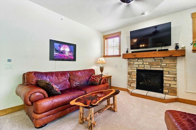 441 Clara Ave Unit 115, Wisconsin Dells, WI 53965 - carpeted living area featuring baseboards and a fireplace