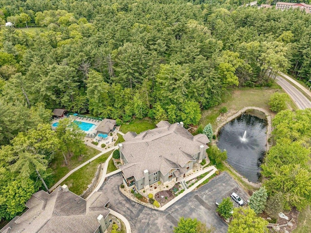 441 Clara Ave Unit 115, Wisconsin Dells, WI 53965 - aerial view of property and surrounding area featuring a pool area, a large body of water, and a forest
