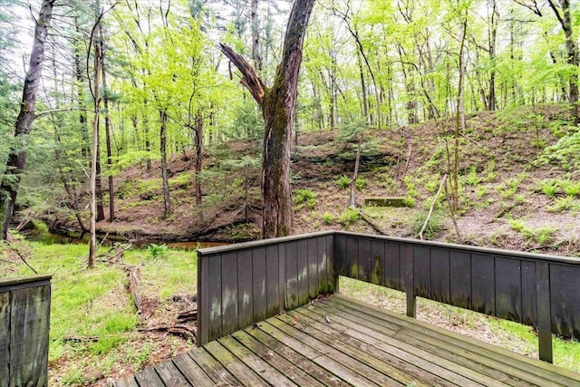 441 Clara Ave Unit 115, Wisconsin Dells, WI 53965 - wooden deck featuring a forest view