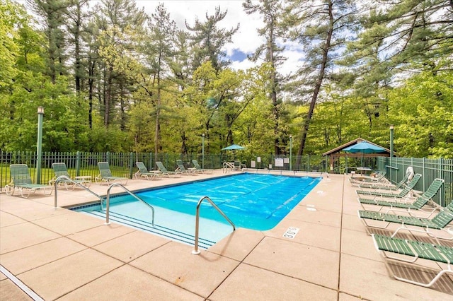 441 Clara Ave Unit 115, Wisconsin Dells, WI 53965 - community pool with a patio area and view of wooded area