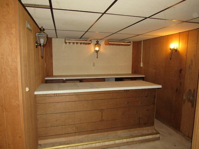 2022 N 20th St, Sheboygan, WI 53081 - bar area with a paneled ceiling, wood walls, and concrete flooring