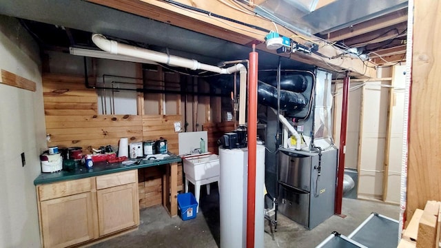 610 Fox Ridge Ct, Nekoosa, WI 54457 - unfinished basement featuring wood walls and heating unit