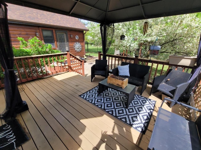 610 Fox Ridge Ct, Nekoosa, WI 54457 - wooden terrace with an outdoor living space and a gazebo