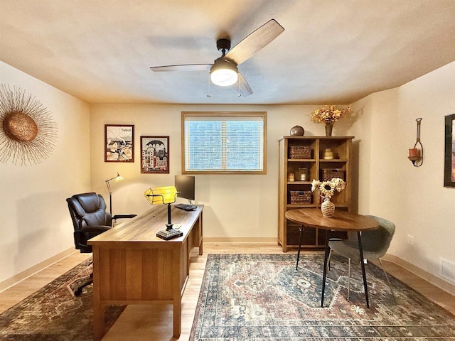 2728 E Ridge Rd, Beloit, WI 53511 - office featuring a ceiling fan, baseboards, and wood finished floors