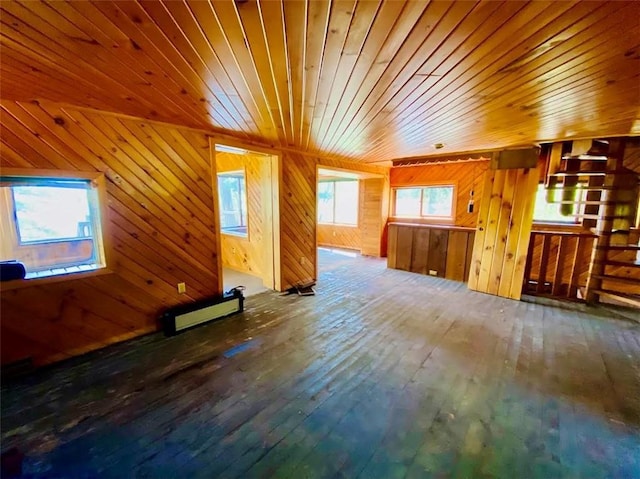 W6974 Bankers Dr, Minong, WI 54859 - unfurnished living room featuring wood-type flooring, wooden ceiling, and wood walls
