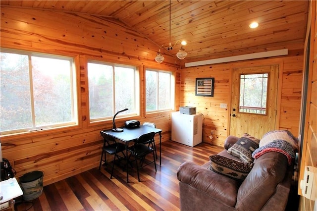 4315 Hector Dam Rd, Shell Lake, WI 54871 - office space with lofted ceiling, wood ceiling, wood finished floors, and wood walls