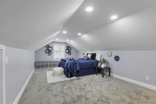 71 Menomonee St, Williams Bay, WI 53191 - bedroom featuring lofted ceiling, carpet, baseboards, and recessed lighting