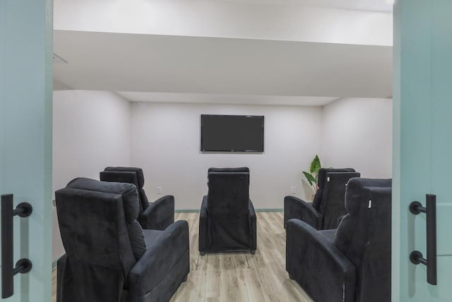 71 Menomonee St, Williams Bay, WI 53191 - home theater room featuring light wood-style floors